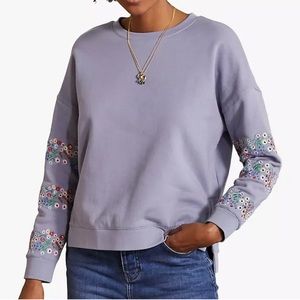 Boden Lavender Floral-Embroidered Sweatshirt